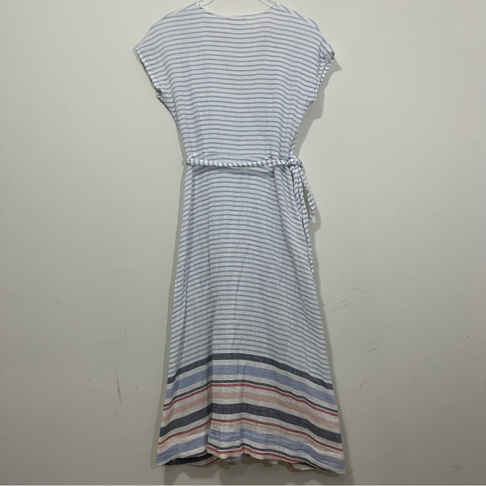 Marine Layer Striped Maxi Dress in White and Light Blue with Pastel Accents - Picture 13 of 16